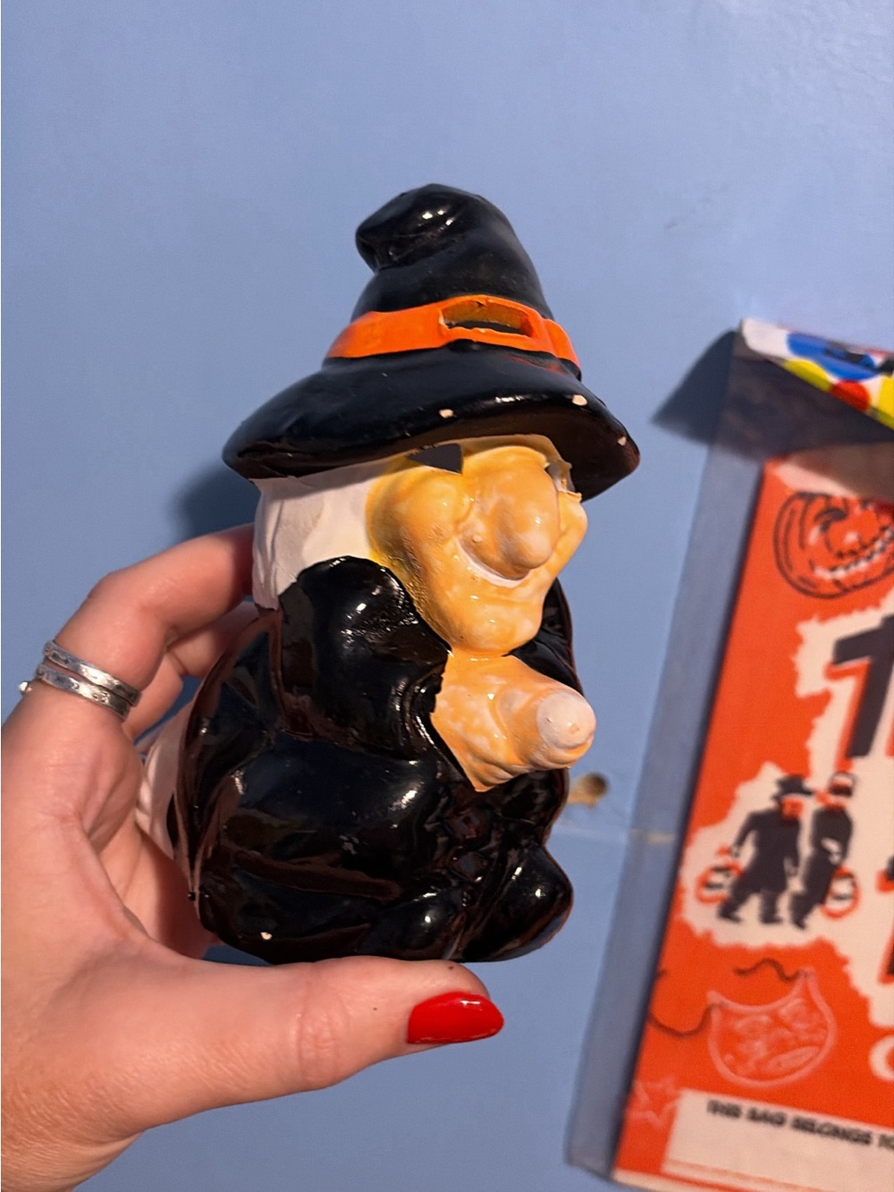 handmade vintage Halloween witch tea light holder